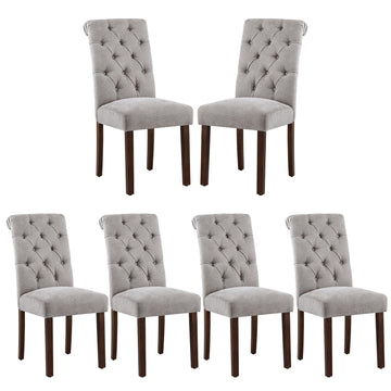 Button Tufted Dining Chairs Set of 6, Parsons Upholstered Fabric Dining Room Chair Kitchen Chairs with Wood Legs and
