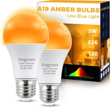 Amber Sleep Light Bulbs, Blue Light Blocking, A19 3W(25 Watt Equivalent) Dim Light Bulbs for Lamp,1800K Warm Light