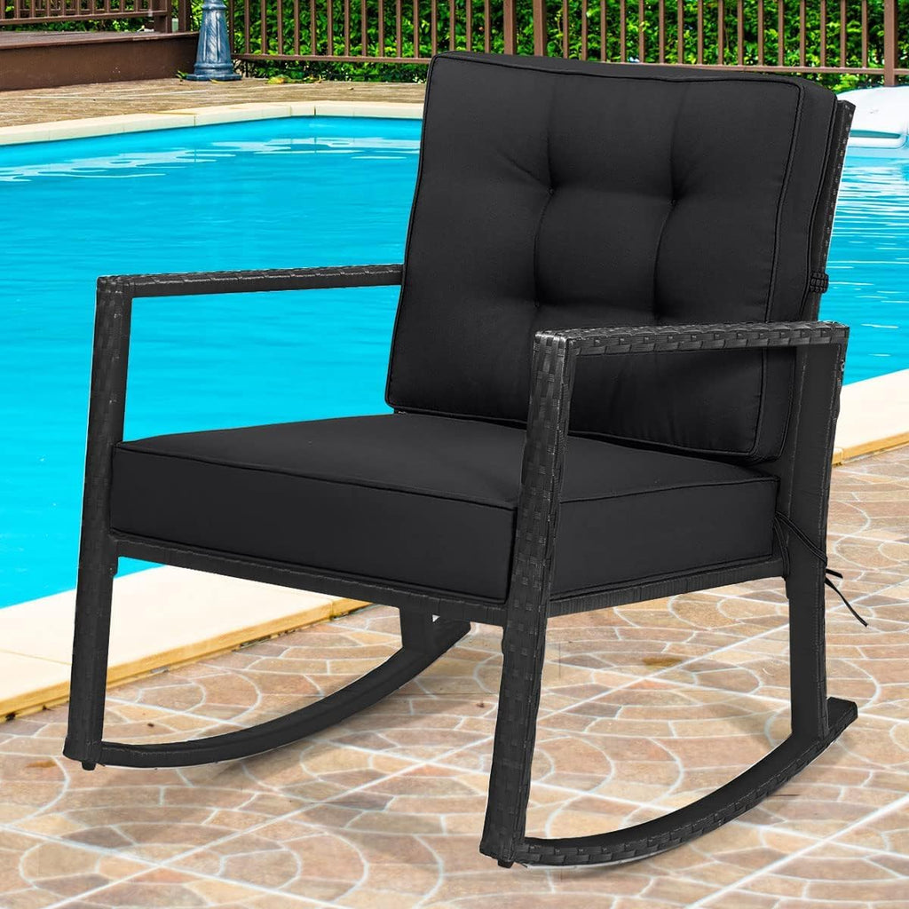 Wicker Rocking Chair, Outdoor Patio Glider Chair with Heavy-Duty Frame, Thick Cushion, Rattan Rocking Chair for