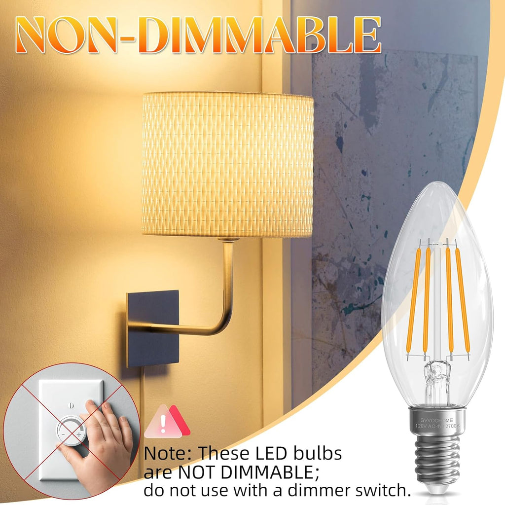 E12 Candelabra Bulb 40 watt Equivalent, E12 LED Bulb Non-Dimmable Chandelier Light Bulbs, B10 Candle Light Bulbs