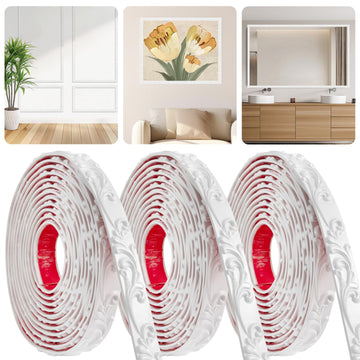 3 Pack 16.4FT White Peel and Stick Crown Molding Trim Kit - Decorative Mirror Border, Flexible Adhesive Trim for
