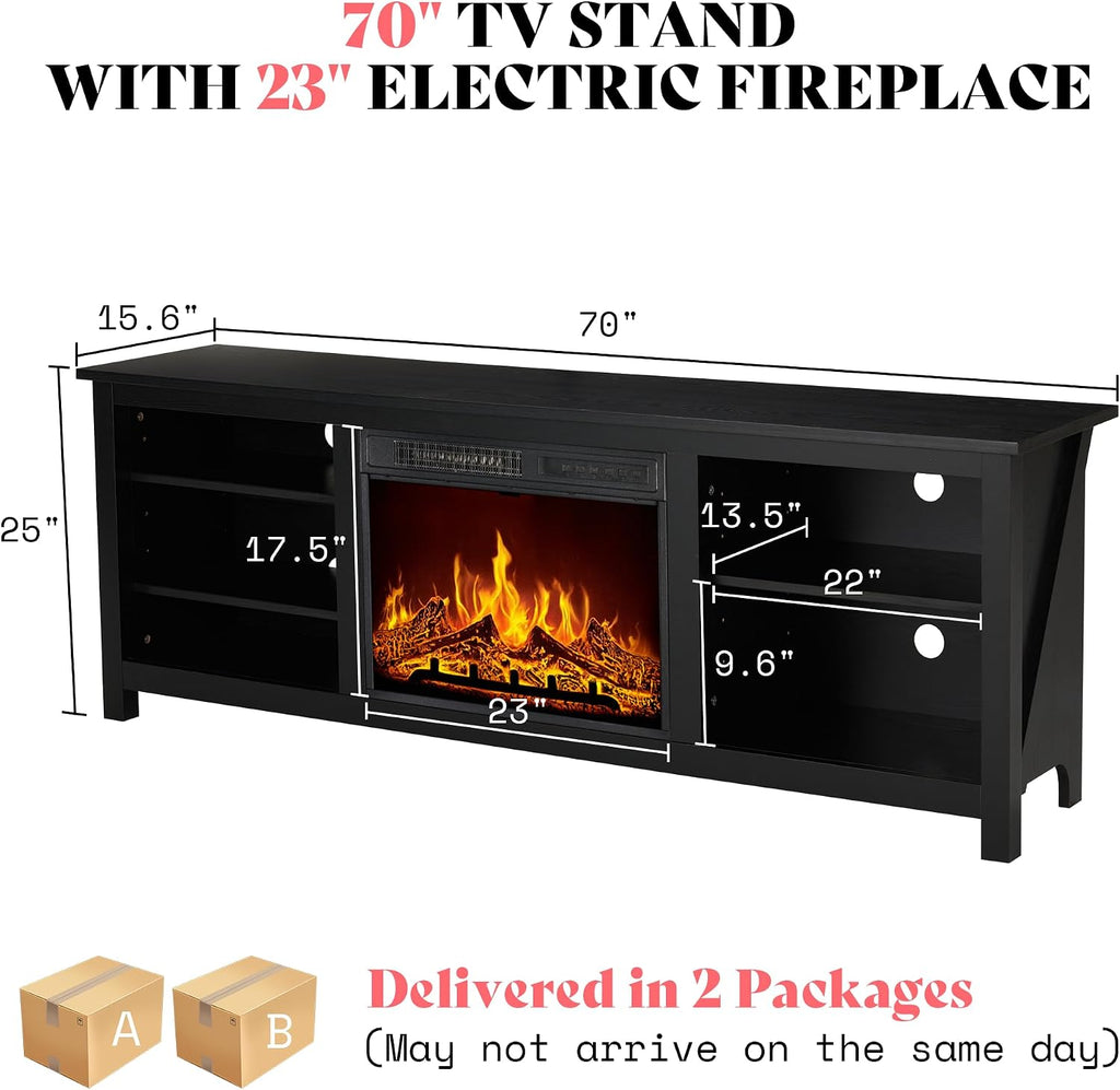 Fireplace TV Stand, Wood Texture Entertainment Center with 23'' Electric Fireplace, Farmhouse Entertainment Stand