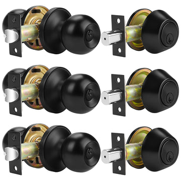 Exterior Door Knob and Single Cylinder Deadbolt, Front Door Handle and Deadbolt Set, Keyed Alike Combo, Matte Black
