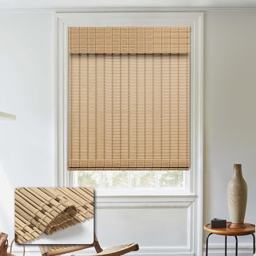 Cordless Bamboo Roman Shades Light Filtering, Natural, 20" W x 64" H