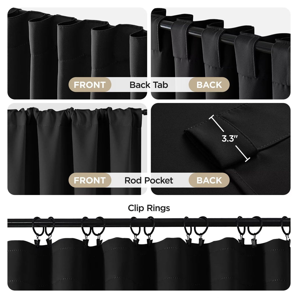 Blackout Curtains, Black out curtains 96 inch long 2 Panels, Long Black Drapes with Rod Pocket Back Tab, Room