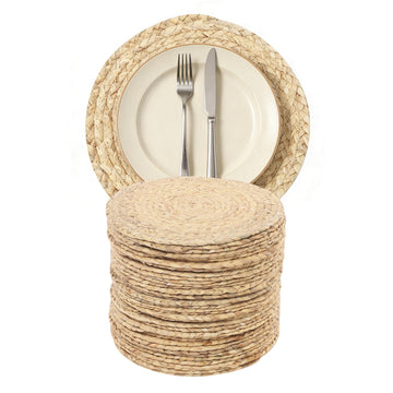 40Pcs Bulk Round Woven Placemats Plate Chargers, Rattan Wicker Table Mats, 11.81in Boho Farmhouse Rustic Woven