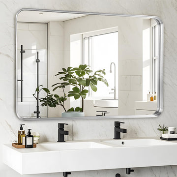 Silver Bathroom Vanity Mirror Over Sink 30x40, Large Wall Chrome Mirror