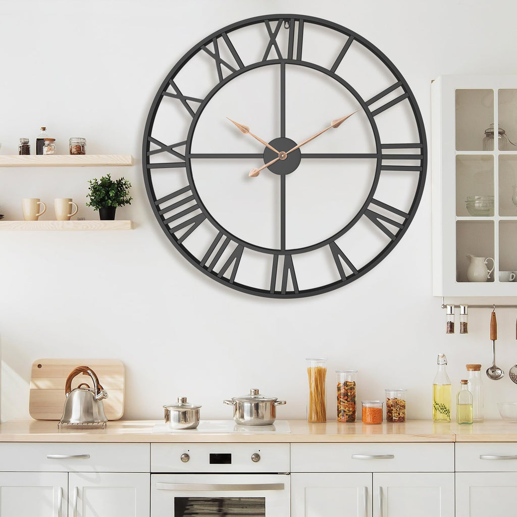36 Inch Black Metal Roman Numerals Extra Large Giant Wall Clock