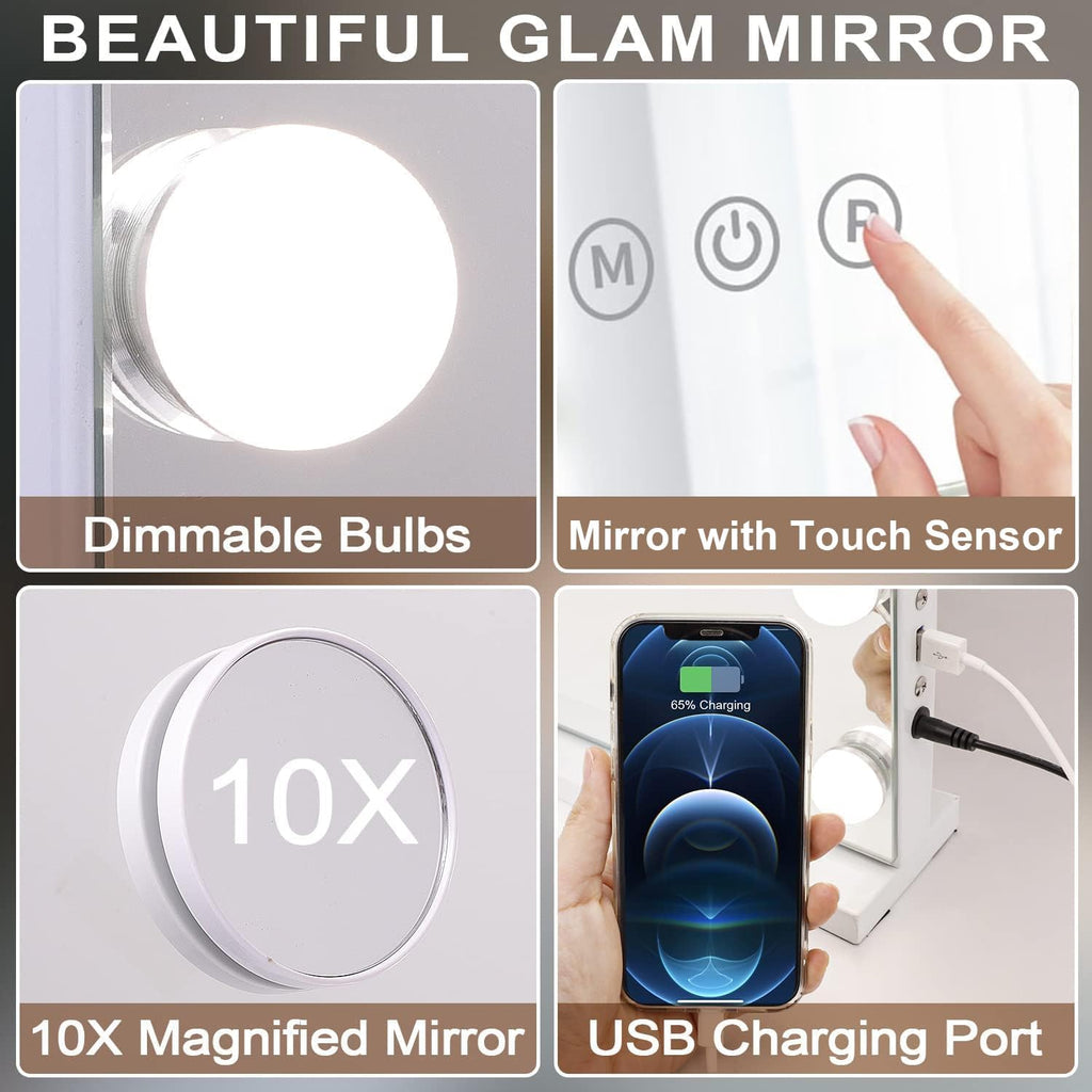 24.4"x21.2" Vanity Mirror with Lights, Lighted Makeup Mirror with 3 Dimmable Color Modes,17 LED Hollywood Mirror with
