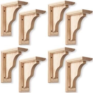 8 Pcs Wood Corbels Shelf Brackets, 3 1/2" W x 7" D x 9" H