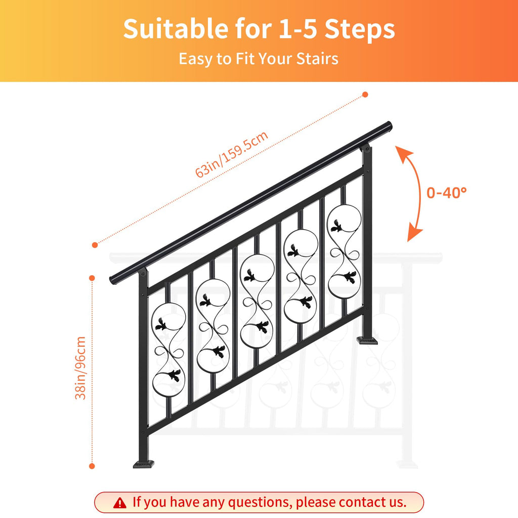 Unique Design 5 Step Hand Rails for Outdoor Steps, Adjustable