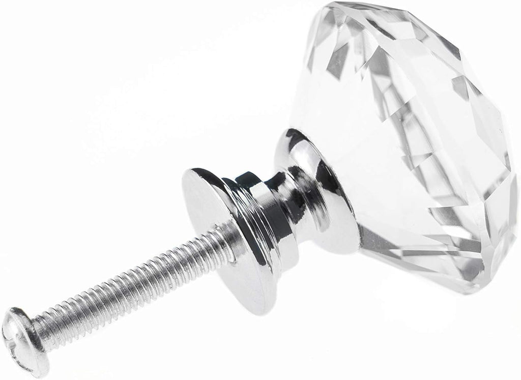 12 Pack Drawer Knobs Diamond Shaped Crystal Glass 30mm Cabinet Knobs Pull Handles (Silver)