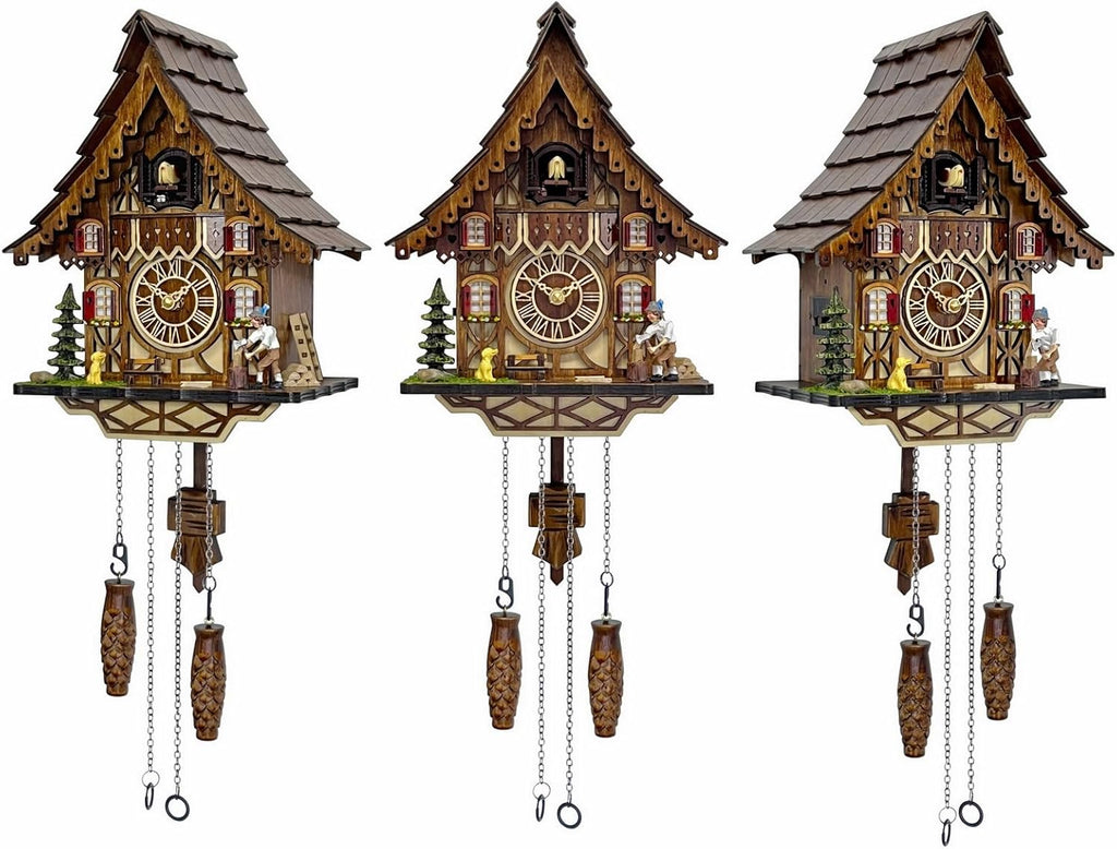 Cuckoo Clock for Wall Art: 12 Melodies, Volume Control, Night Mode, Germany Style Black Forest Retro Traditional Handcrafted Wooden...