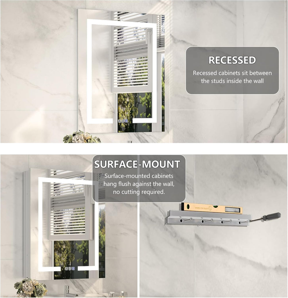 24 x 30" Wall-Mounted LED Bathroom Medicine Cabinet, Anti-Fog, 3 Color Temp | Surface-Mount/Recessed, Double-Sided