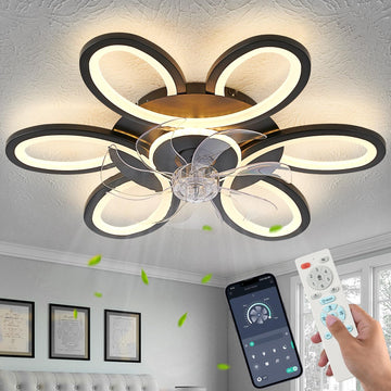 Black-Star Ring Ceiling Fans with Lights and Remote, 27 Inch Modern Low Profile Flush Mount Ceiling Fan