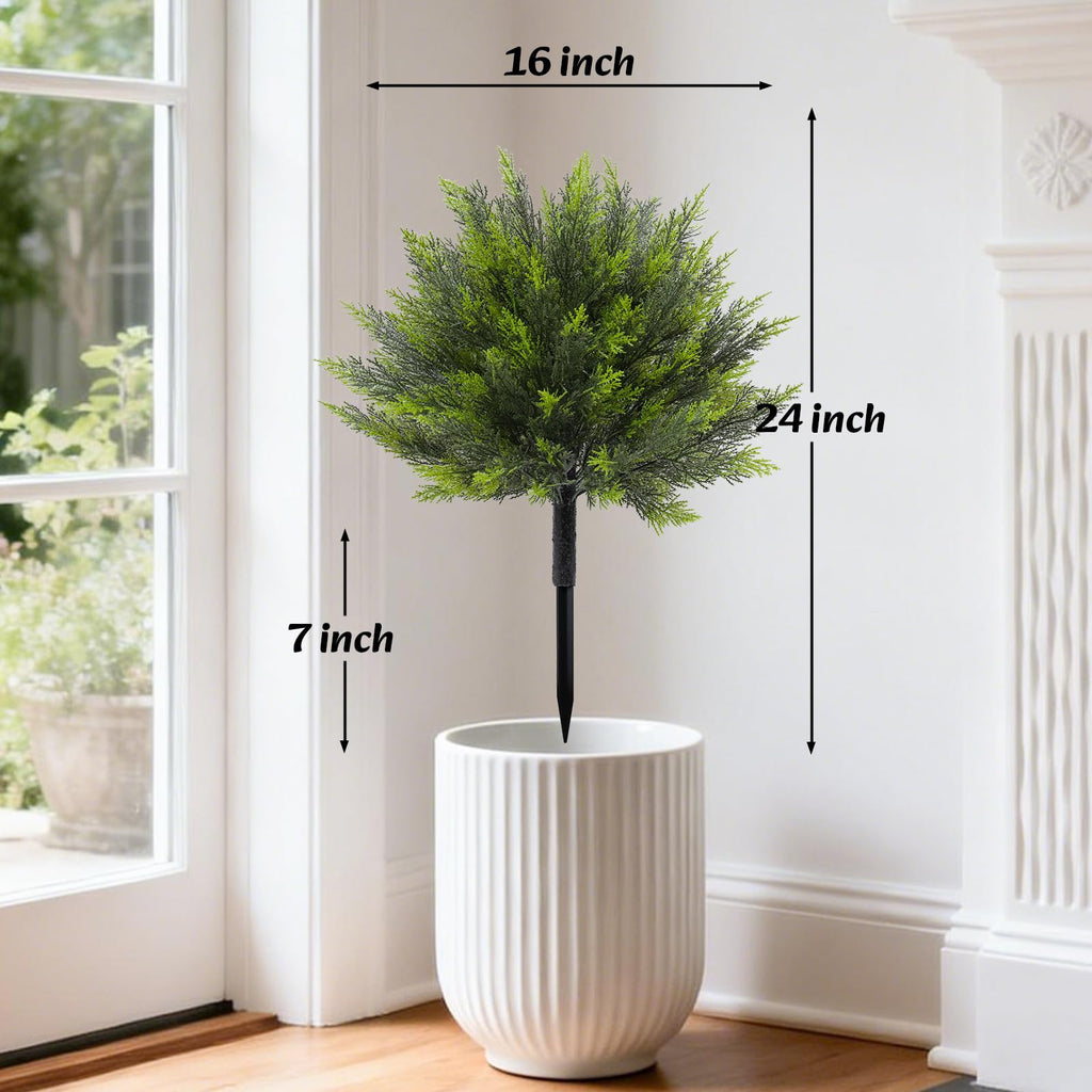 24" Artificial Cedar Topiary Bush with Ground Spike, 2 Pack
