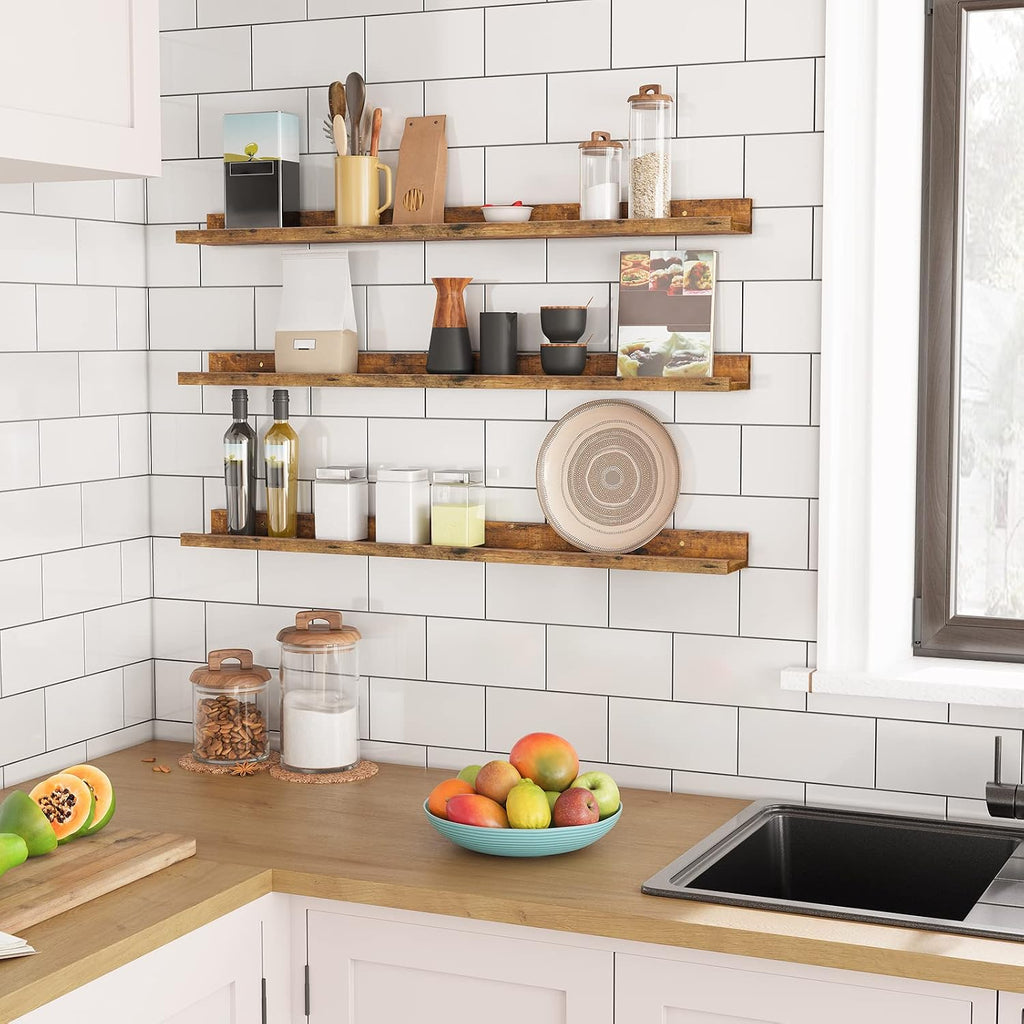 Floating Shelves, Wall Shelf Set of 3, 35.4 Inches Hanging Shelf with Raised Edge and Invisible Brackets, Decor