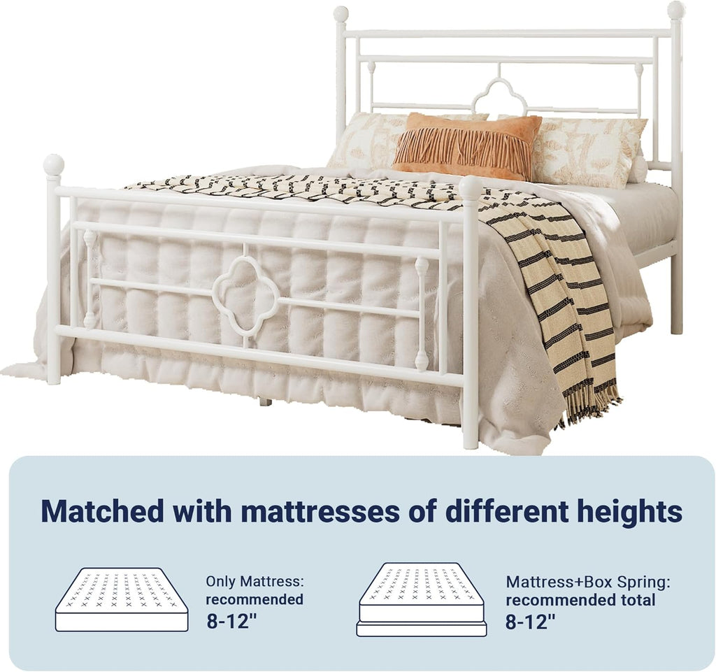 Full Metal Platform Bed Frame with Victorian Vintage Headboard and Footboard/Mattress Foundation/Under Bed Storage/No