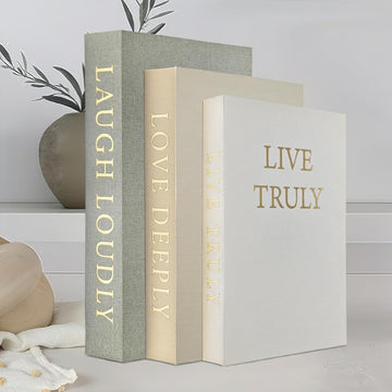 Aesthetic Decorative Books, Set of 3 Linen Faux Books for Decoration | Fake Book Boxes with Storage Space, No