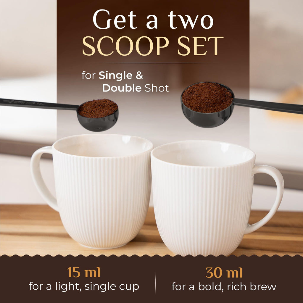 Premium Coffee Scoop Set - 1 Tbsp (15ml) & 2 Tbsp (30ml) Measuring Tablespoon - Stainless Steel Coffee Measuring