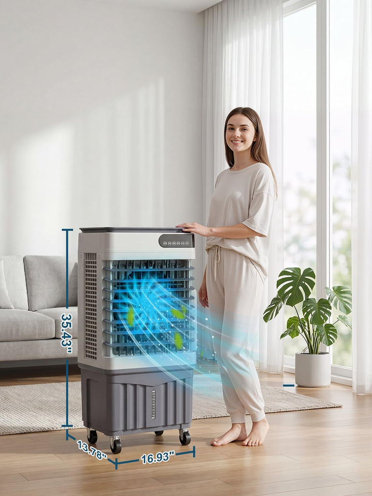 2600CFM Swamp Cooler, 4-IN-1 Evaporative Air Conditioners With 8.5 Gal Water Tank, 4 Ice Packs, Remote, 12H Timer