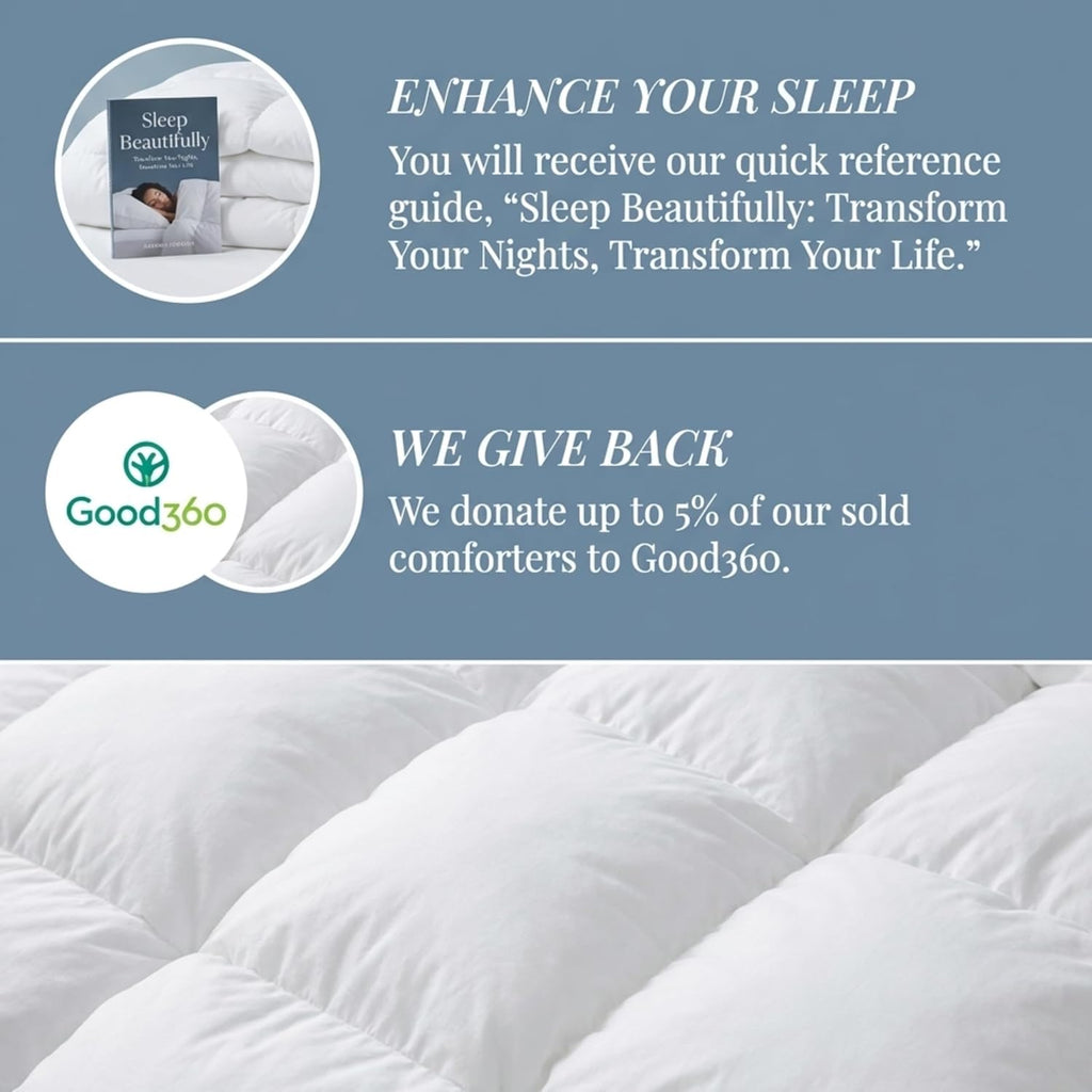 | Hotel-Quality All-Season Down Comforter Queen | Lightweight Yet Warm Duvet Insert for Hot Sleepers