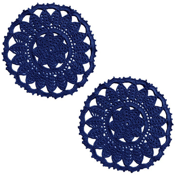 2 PCS Leaves Flower Lace Doilies 9 Inch Crochet Round Coasters Dining Room Table Placemats Elegant Tableware Place