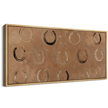 Extra Large Framed Canvas Print Wall Art Rustic Horseshoe Pattern Western Country Abstract Brown Horse Illustrations