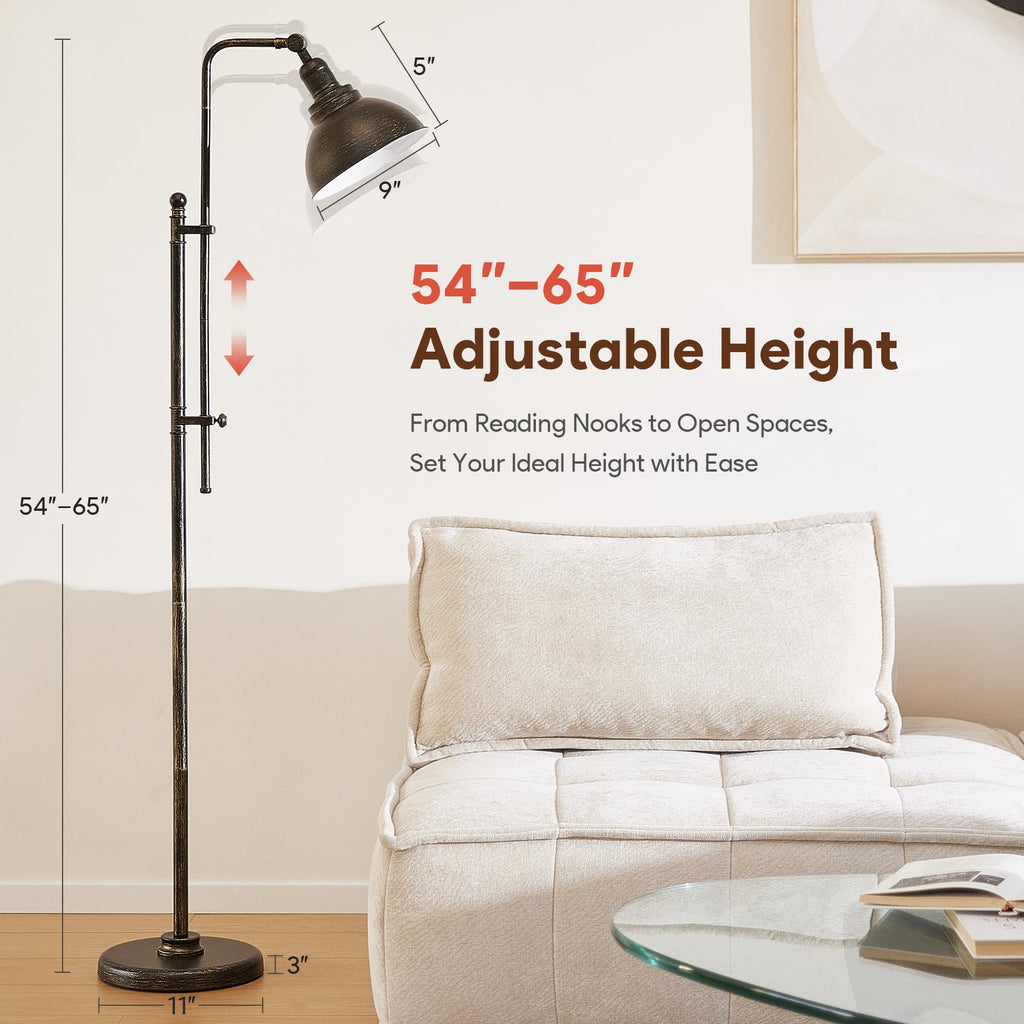 Industrial Floor Lamp 65", Adjustable Standing Lamp