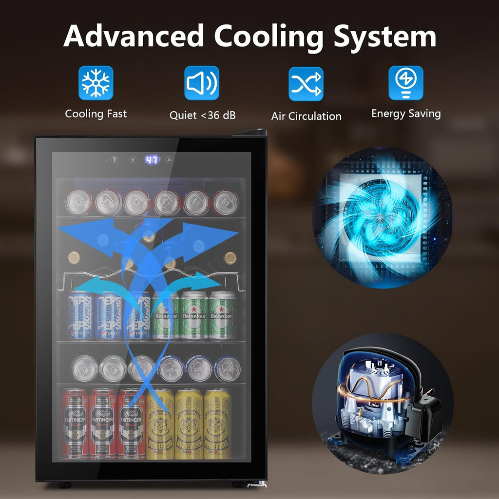 37 Bottle Wine Fridge,Freestanding 145 Can Beverage Refrigerator with Smart Temperature Control，4.5 CU FT Quiet Mini