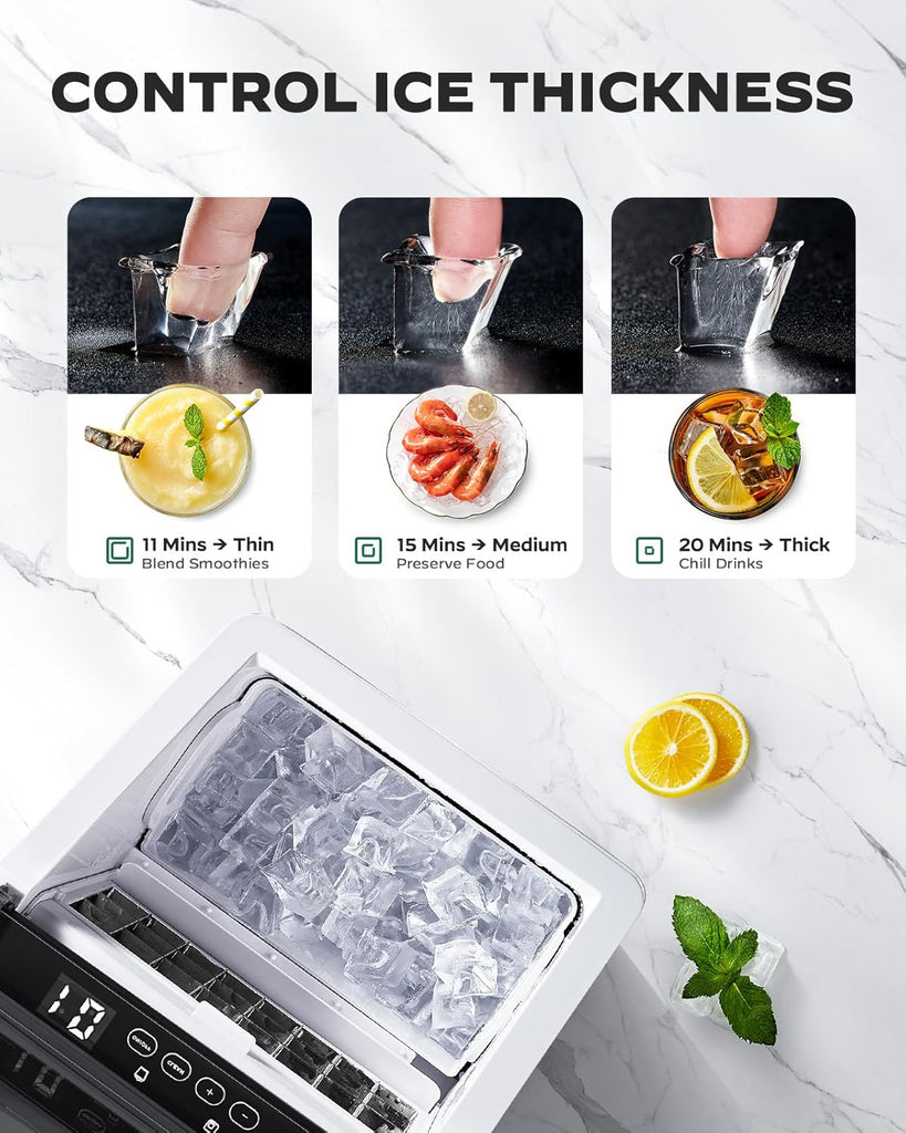 Ice Makers Countertop, 44lbs Per Day, 2 Ways to Add Water, Auto Self-Cleaning, Stainless Steel Ice Machine Bar Party