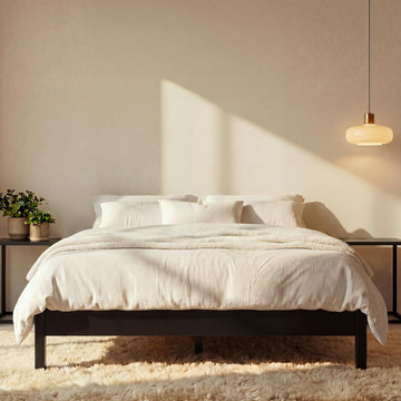 Twin Bed Frame Signature Wood Platform, Noise Free, Under Bed Storage, No Box Spring Needed, Easy Assembly, Black