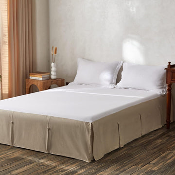 French Linen Bed Skirt Split Corner with Button 18-Inch Tailored Drop Natural Flax Cotton Blend Basic Dust Ruffle