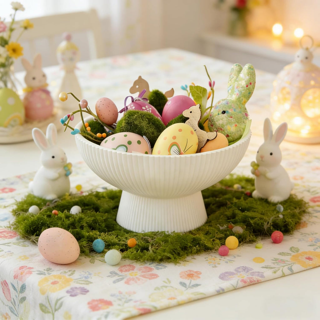 Decorative Bowl Decor: 8" Centerpiece Coffee Table Fruit Bowls Counter Resin Pedestal Key Tray