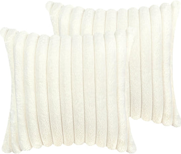 18x18 Throw Pillow Covers Set of 2, Decorative Faux Fur Covers, Neutral Home Décor Accent