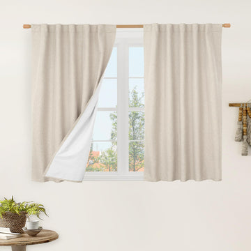 100% Blackout Linen Curtains for Cafe 40 Inch Length 2 Panels