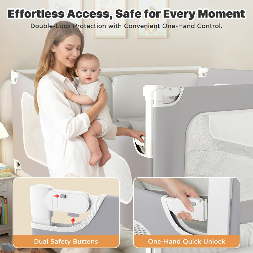 3 Piece King Size Bed Rail for Toddlers, Upgraded Height Adjustable Baby Bed Rail Guard, Thickened Child Safety Bed