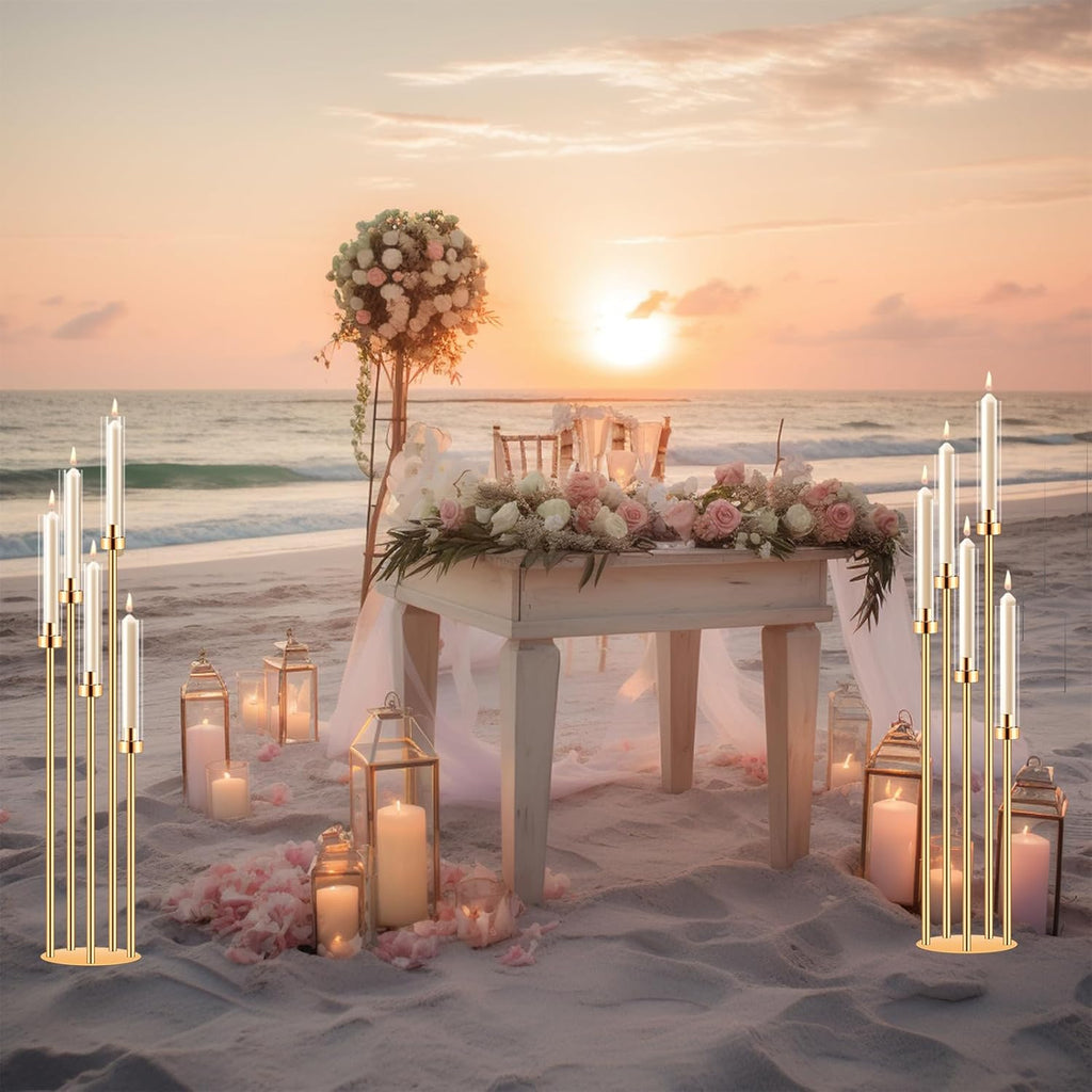 4 Sets Candelabra Centerpieces for Tables,42'' Tall 5 Arms Candlesticks Holder with Lampshade,Wedding Centerpieces