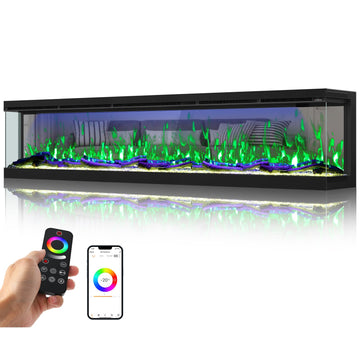 100 inch 3 Sided 3D Mirrored Electric Fireplace Inserts, Smart WiFi Built-in Linear Fire Place Heater 1500/750W with