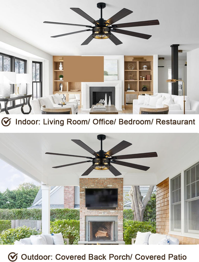 72 Inch Farmhouse Ceiling Fan with Lights and Remote Large Rustic Ceiling Fan Black Caged Fandelier Industrial