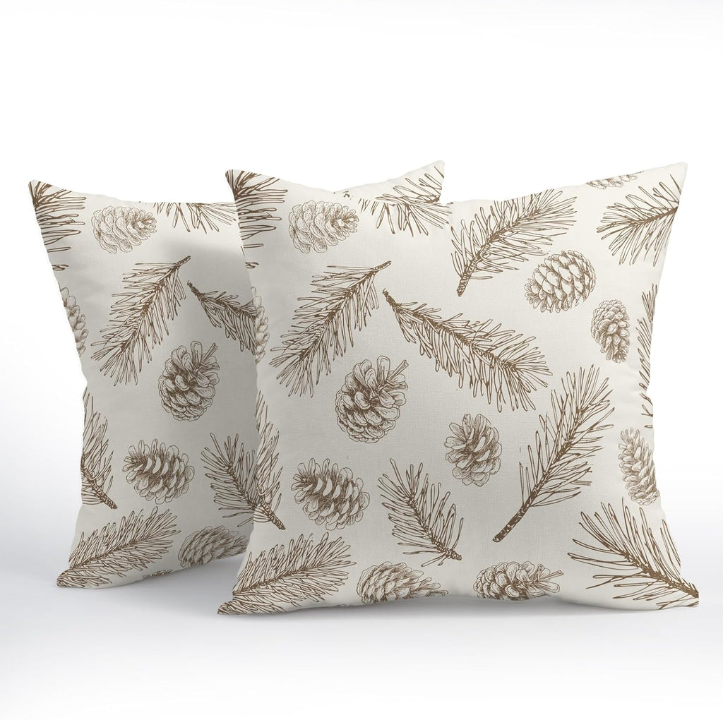 Winter Pinecone Pillow Covers 18 x 18 Inch Christmas Pine Cone Pattern Decoration Pillow Case Pine Needle - Set of 2