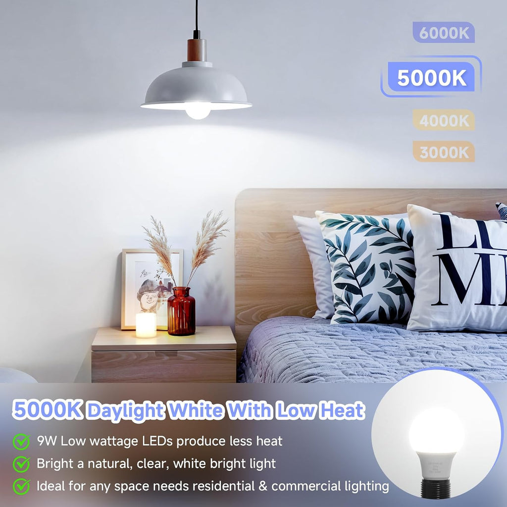 A19 LED Light Bulbs, 60 Watt Equivalent LED Bulb, Daylight White 5000K, 850 Lumen, E26 Base, Non-Dimmable, 9W Bright (4-Pack)