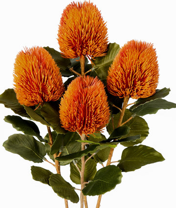 4Pcs Artificial Flowers Bouquets 23 Inch Fake Orange Flower Long Stem Autumn Faux Banksia Flowers Floral Arrangements