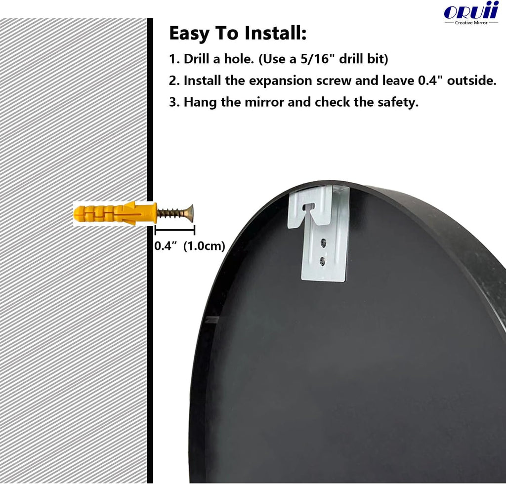 Round Mirror, Black Round Mirror 24 inch, Circle Wall Mirrors Metal Frame, Circular Mirrors for Wall, Living Room