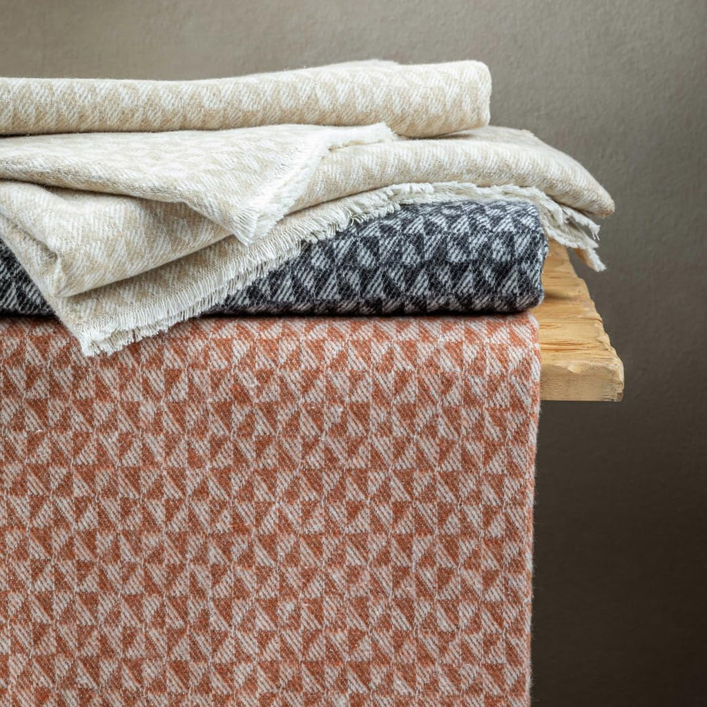 Classic Italian Throw Blanket, Cotton Blend, Solid with Fringe, Cream and Terracotta, 51 x 71 Inches, Winter Warmth