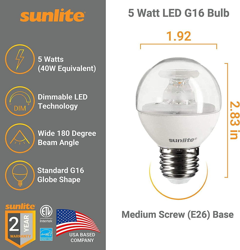 G16 LED Dimmable Decorative Globe Vanity Light Bulbs, Clear, 5W (40W Equiv.), 350 Lumens, Medium E26 Base, Mirror (3 Pack)