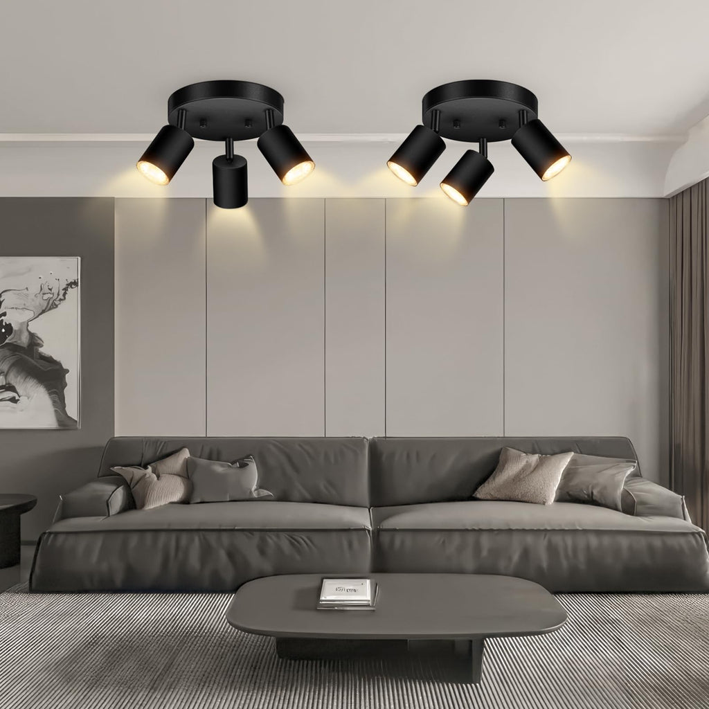 3 Light Track Lighting Fixtures Ceiling, Matte Black Round Directional Ceiling Spotlight, GU10 Flush Mount