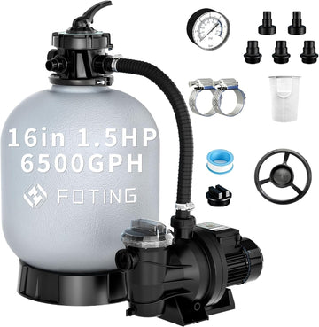 16in 1.5 HP Sand Filter Pump for Above Ground Pool, 6500 GPH Pool Pumps Above Ground for Pools up to 22000 GAL, Sand