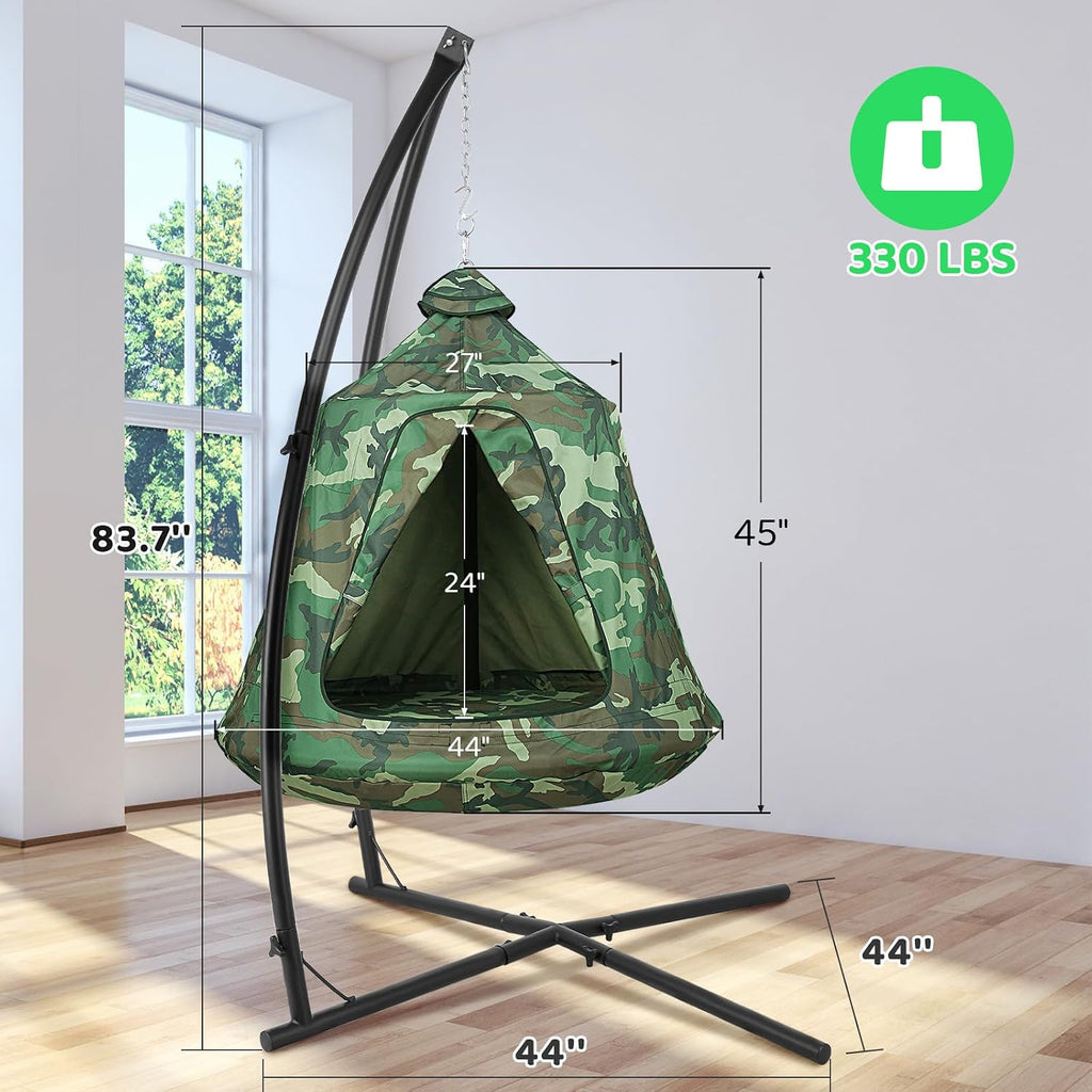 Hanging Hammock X-Stand w/Tree Tent, Swing Chair Stand w/Play Tent | Indoor Outdoor Egg Basket Patio Seat w/ Metal