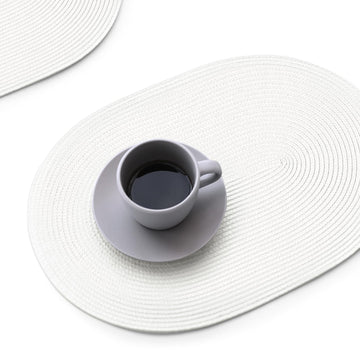 Oval Braided Placemats Set of 4 Flat Packed 12 x 17.5 Inch White